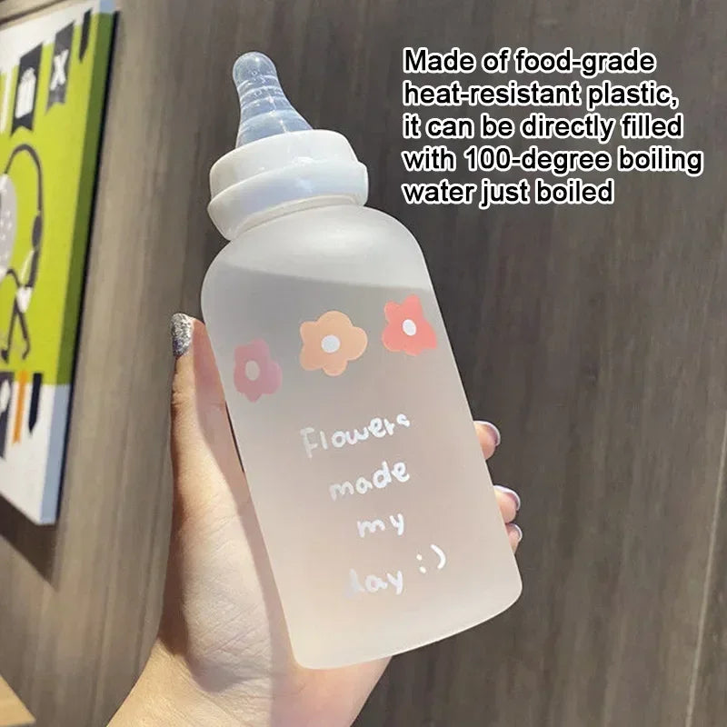 Milk Drinking Plastic Bottle Cup Bottle Flower Cute Bottle Straw Water Children For Baby Cartoon Adult Feeding Suitable Pacifier