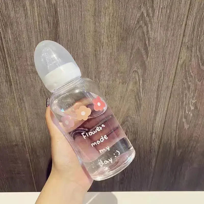 Milk Drinking Plastic Bottle Cup Bottle Flower Cute Bottle Straw Water Children For Baby Cartoon Adult Feeding Suitable Pacifier