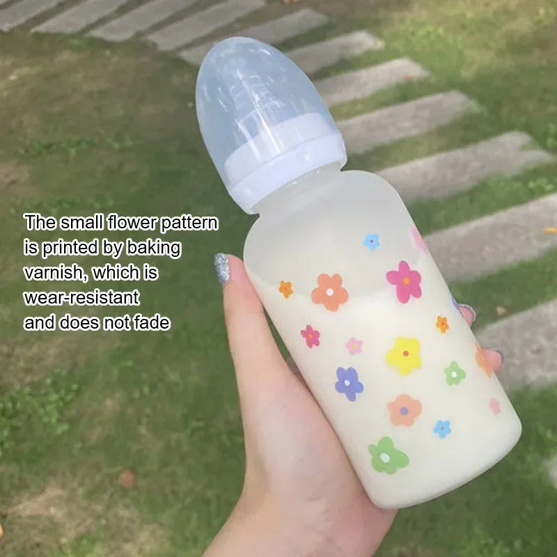 Milk Drinking Plastic Bottle Cup Bottle Flower Cute Bottle Straw Water Children For Baby Cartoon Adult Feeding Suitable Pacifier