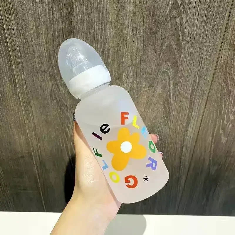 Milk Drinking Plastic Bottle Cup Bottle Flower Cute Bottle Straw Water Children For Baby Cartoon Adult Feeding Suitable Pacifier