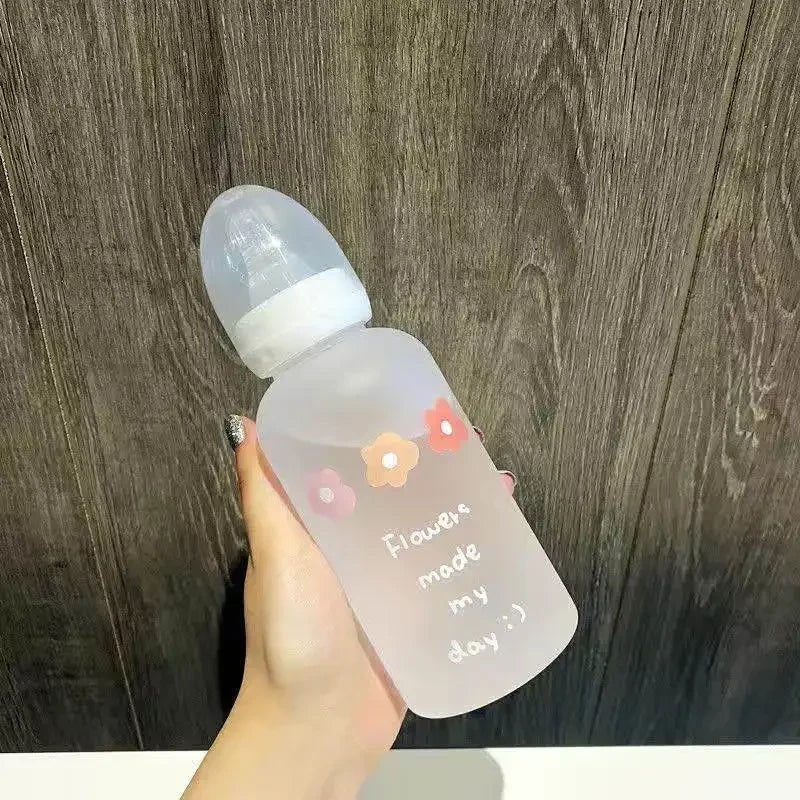Milk Drinking Plastic Bottle Cup Bottle Flower Cute Bottle Straw Water Children For Baby Cartoon Adult Feeding Suitable Pacifier