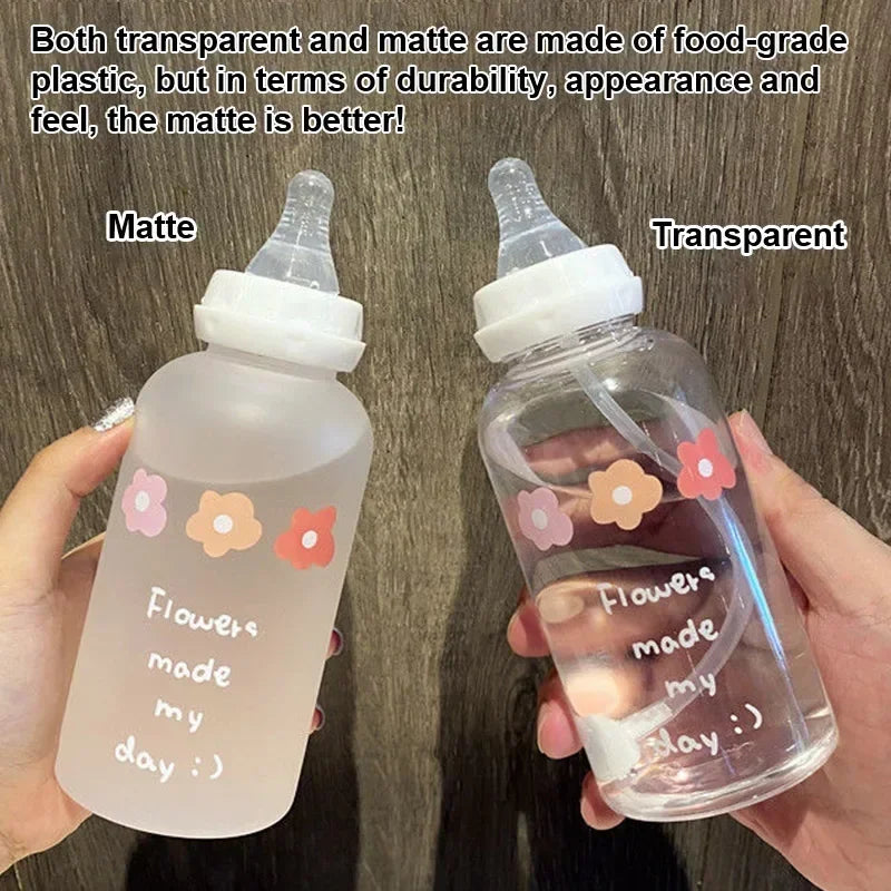 Milk Drinking Plastic Bottle Cup Bottle Flower Cute Bottle Straw Water Children For Baby Cartoon Adult Feeding Suitable Pacifier