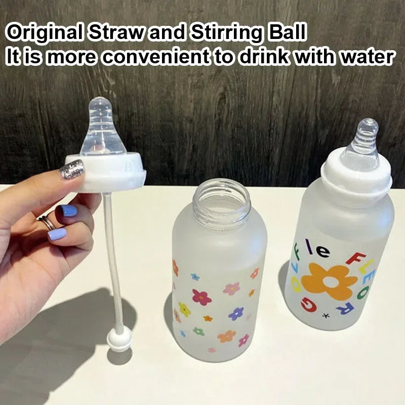 Milk Drinking Plastic Bottle Cup Bottle Flower Cute Bottle Straw Water Children For Baby Cartoon Adult Feeding Suitable Pacifier