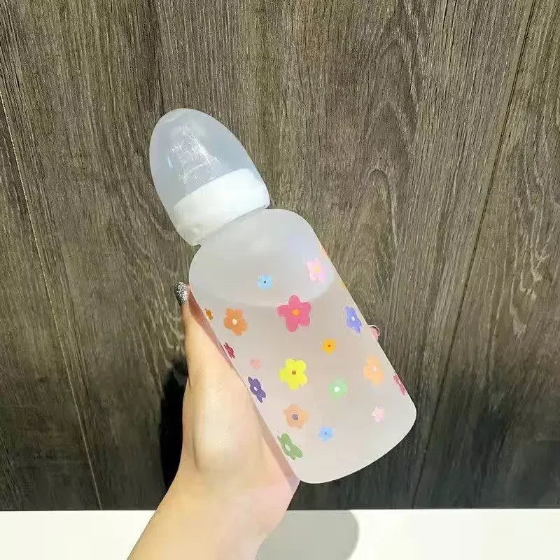 Milk Drinking Plastic Bottle Cup Bottle Flower Cute Bottle Straw Water Children For Baby Cartoon Adult Feeding Suitable Pacifier