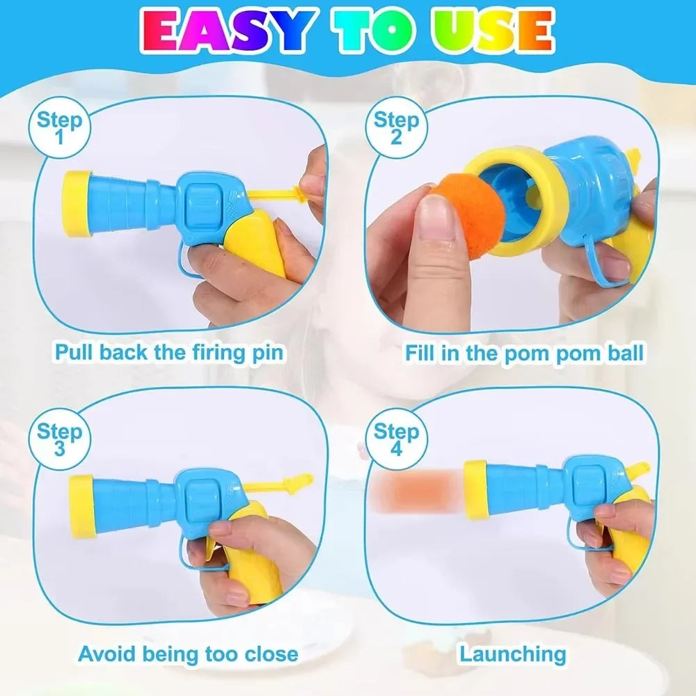 Cat Toy Ball Launcher Gun with 50-100Pc Pom Pom Plush Balls Interactive Fetch Shooting Gun for Cats Pet Play Equipment