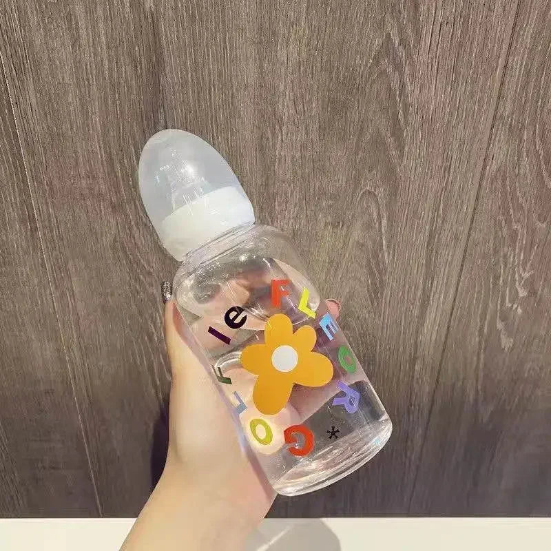 Milk Drinking Plastic Bottle Cup Bottle Flower Cute Bottle Straw Water Children For Baby Cartoon Adult Feeding Suitable Pacifier