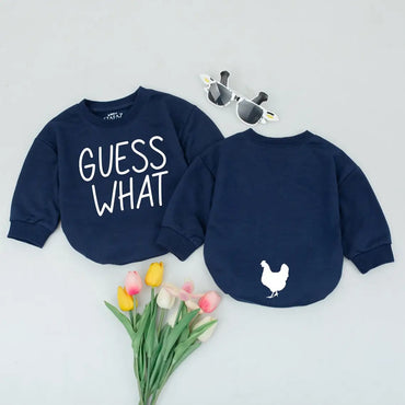 Guess What Chicken Butt Baby Romper - Funny Baby Bodysuit, Gender Neutral Outfit, Baby Shower Gift, Double Sided Romper