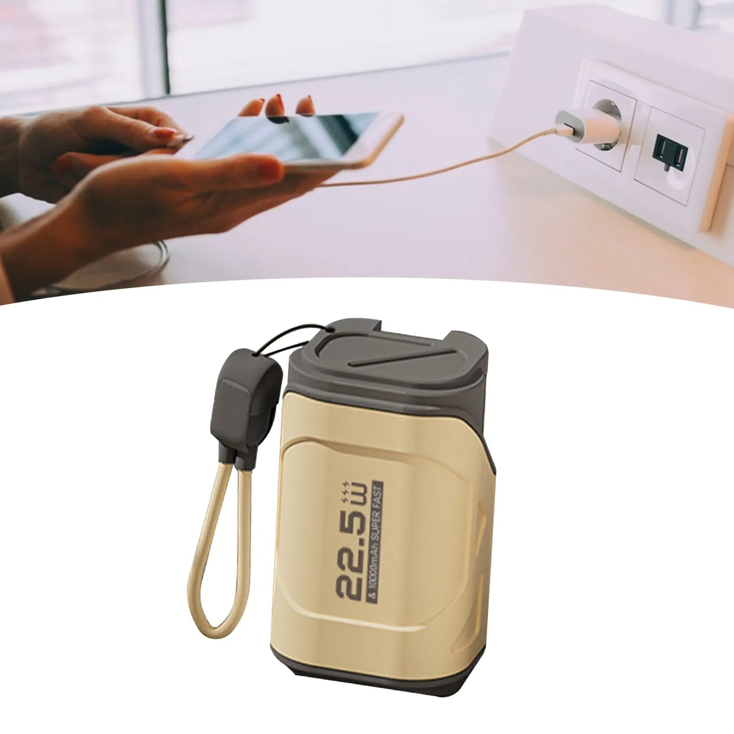 Phone External Battery Pack Fireproof 22.5W 10000mAh Power Bank PD20W Multifunction with Foldable AC Plug and Cable for Travel