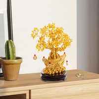 Golden Yellow Crystal Money Tree Pendant Medium Money Tree Decoration Crystal 28cm High Comes with Hanging Money and Base