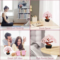 Parma77 Feng Shui Natural Rose Pink Quartz Crystal Money Tree, Healing Crystal Trees Bonsai Style Decoration for Wealth and Luck