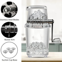 Hand-Crank Ice Crusher - Transparent Black Plastic Shaver for Cocktails, Smoothies, Margaritas - Compact, Portable Kitchen Tool