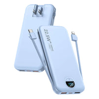 Ultra-Thin 12000mAh AC Wall Charger Power Bank with Built-in Cables, USB-C Fast Charging, Digital Display, Essential for Travel