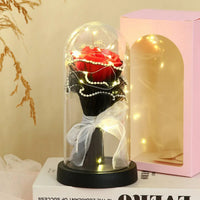 Gold Foil Flower LED Forever Rose Warm White Night Light Artificial Preserved Rose in Glass Dome for Valentine's Day Decoration