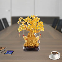 Golden Yellow Crystal Money Tree Pendant Medium Money Tree Decoration Crystal 28cm High Comes with Hanging Money and Base