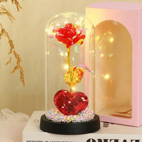 Gold Foil Flower LED Forever Rose Warm White Night Light Artificial Preserved Rose in Glass Dome for Valentine's Day Decoration