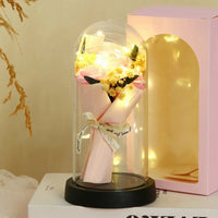 Gold Foil Flower LED Forever Rose Warm White Night Light Artificial Preserved Rose in Glass Dome for Valentine's Day Decoration