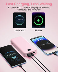 Ultra-Thin 12000mAh AC Wall Charger Power Bank with Built-in Cables, USB-C Fast Charging, Digital Display, Essential for Travel