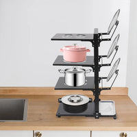 4-Tier Pot Organizer 22.05lbs per Tier Carbon Steel Pot Pan Lid Organizer 14.578.920.87in Kitchen Storage Grey/Black Adjustable