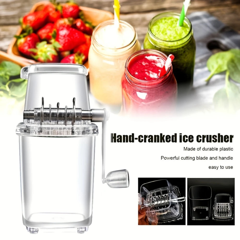 Hand-Crank Ice Crusher - Transparent Black Plastic Shaver for Cocktails, Smoothies, Margaritas - Compact, Portable Kitchen Tool