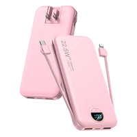Ultra-Thin 12000mAh AC Wall Charger Power Bank with Built-in Cables, USB-C Fast Charging, Digital Display, Essential for Travel