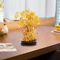 Golden Yellow Crystal Money Tree Pendant Medium Money Tree Decoration Crystal 28cm High Comes with Hanging Money and Base