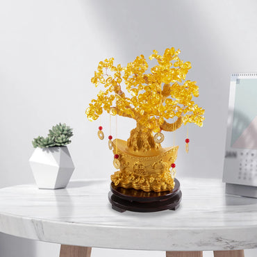 Golden Yellow Crystal Money Tree Pendant Medium Money Tree Decoration Crystal 28cm High Comes with Hanging Money and Base