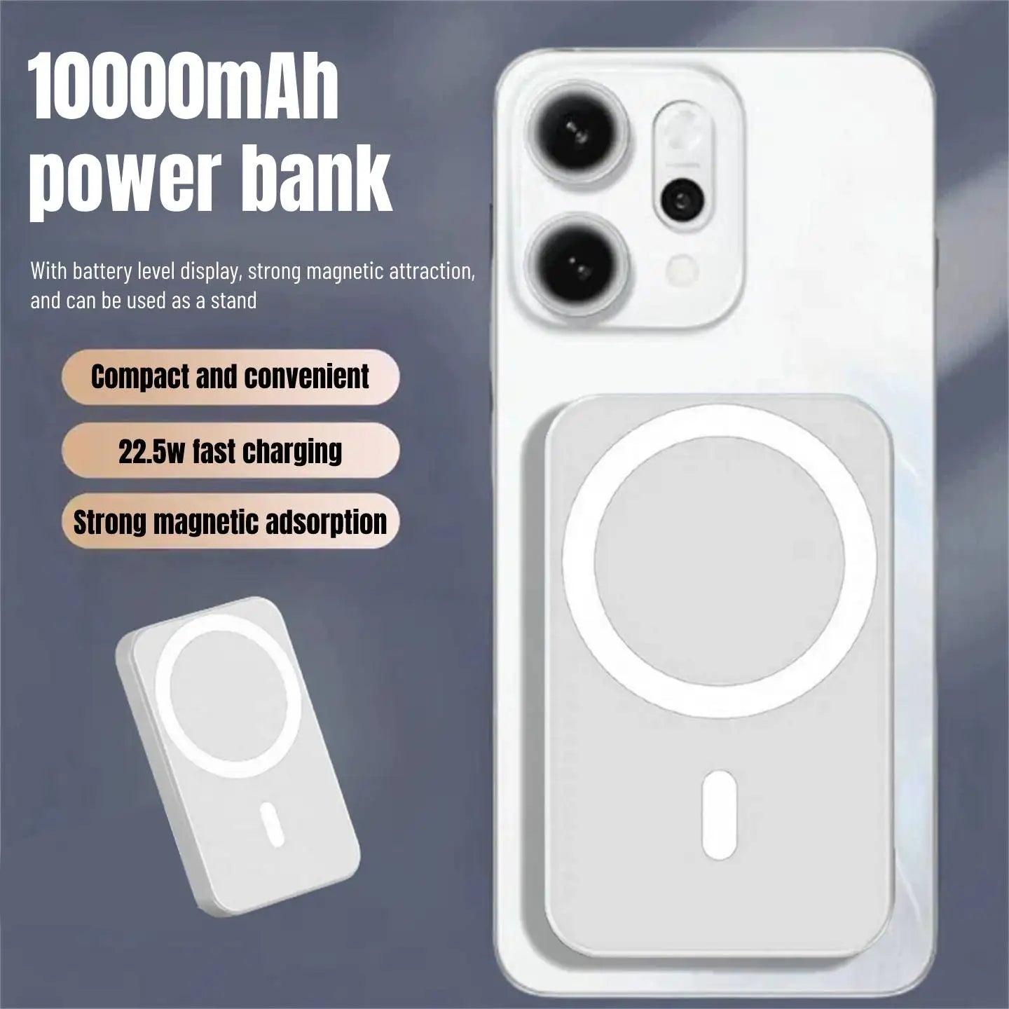 "Lightweight Magnetic Power Bank: 10000mAh, Fast Charging +FCC Certified. Perfect for iPhone 16/17!"