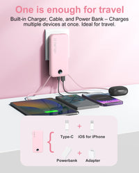 Ultra-Thin 12000mAh AC Wall Charger Power Bank with Built-in Cables, USB-C Fast Charging, Digital Display, Essential for Travel