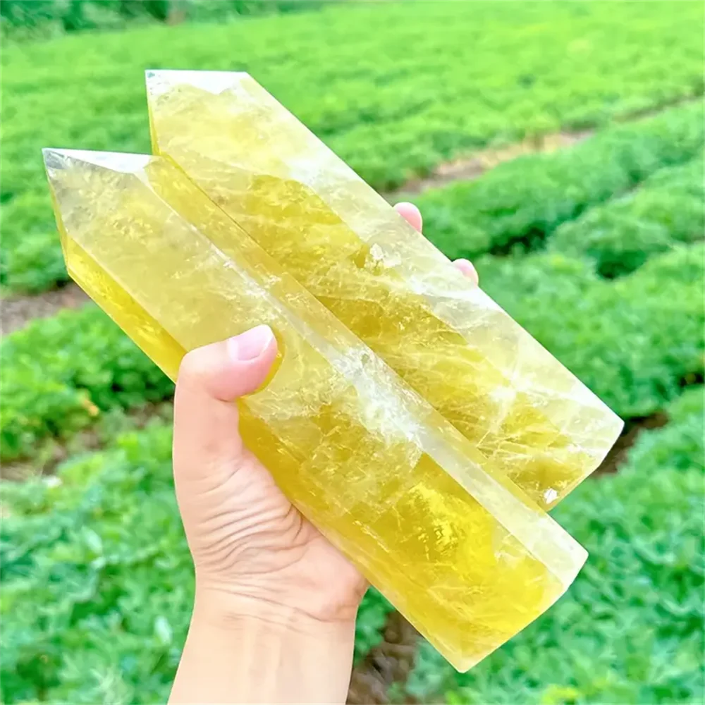 1pc Natural crystal yellow quartz column, yellow quartz rod, beautiful home decoration pyramid