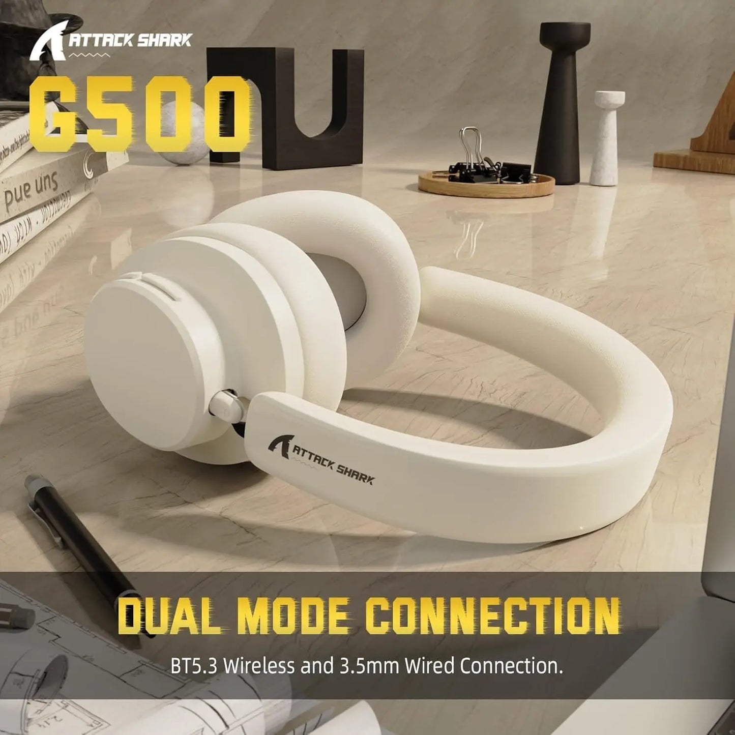 MAMBASNAKE x ATTACK SHARK G500 Wireless Over-ear Noise Canceling Headphones,Bluetooth ANC Gaming Headset