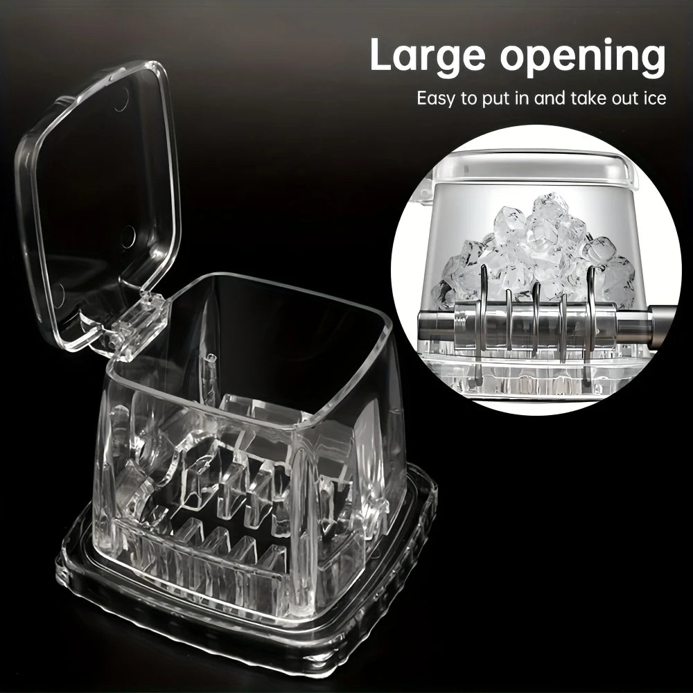 Hand-Crank Ice Crusher - Transparent Black Plastic Shaver for Cocktails, Smoothies, Margaritas - Compact, Portable Kitchen Tool