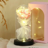 Gold Foil Flower LED Forever Rose Warm White Night Light Artificial Preserved Rose in Glass Dome for Valentine's Day Decoration