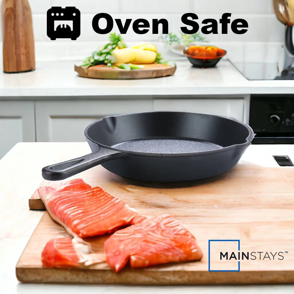 10.5 Inch Pre-Seasoned Cast Iron Skillet Non-Stick Heavy-Duty Kitchen Cookware Ideal Searing Frying Baking Outdoor Camping