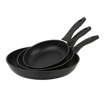 3-Piece Nonstick Skillet Set Aluminum Cookware Easy Clean Lightweight Durable Heat Evenly Dishwasher Safe Riveted Handle Kitchen