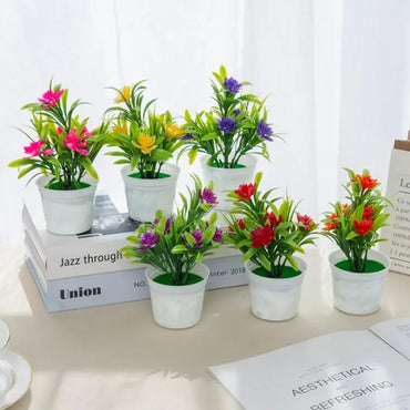 Artificial flowers Bonsai Vase for Home Decoration Mini Potted Festival Wedding Ornamental Flowerpots Bathroom Windowsill Plants