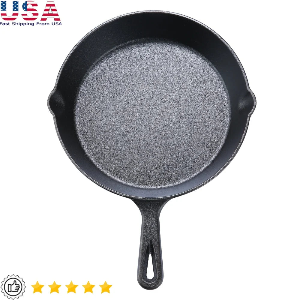 10.5 Inch Pre-Seasoned Cast Iron Skillet Non-Stick Heavy-Duty Kitchen Cookware Ideal Searing Frying Baking Outdoor Camping