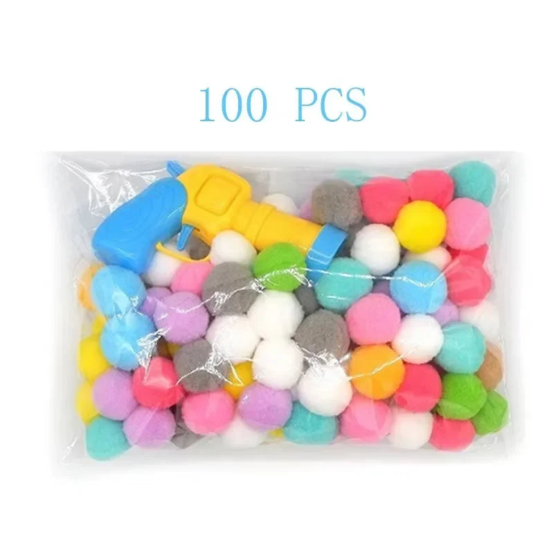 Cat Toy Ball Launcher Gun with 50-100Pc Pom Pom Plush Balls Interactive Fetch Shooting Gun for Cats Pet Play Equipment