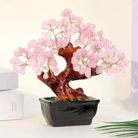 Parma77 Feng Shui Natural Rose Pink Quartz Crystal Money Tree, Healing Crystal Trees Bonsai Style Decoration for Wealth and Luck