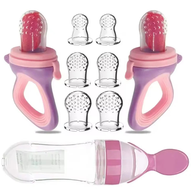 Newborn Baby Pacifier Training Rice Spoon Infant Cereal Food Supplement Feeder Tableware Squeezing Feeding Bottle Cup Silicone