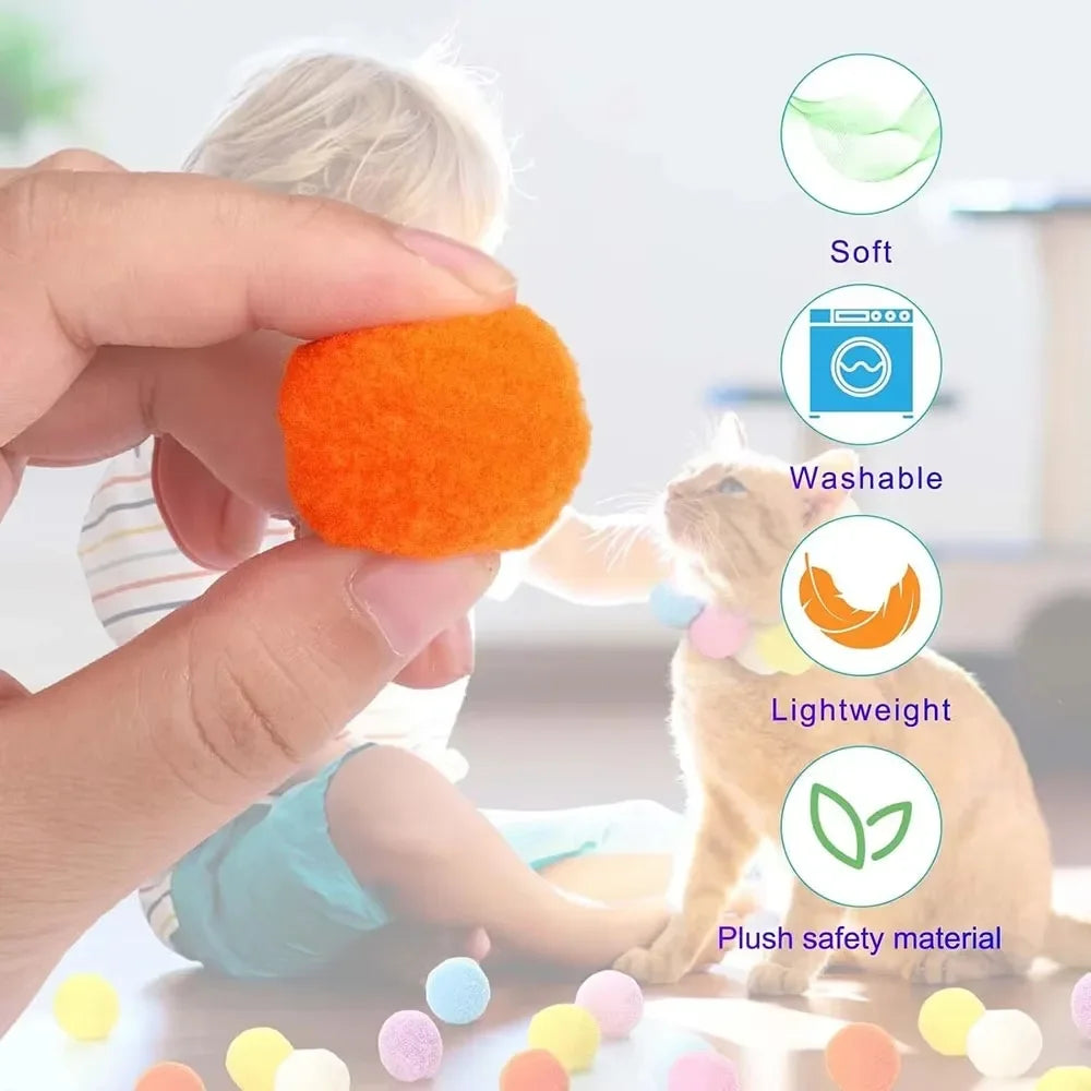 Cat Toy Ball Launcher Gun with 50-100Pc Pom Pom Plush Balls Interactive Fetch Shooting Gun for Cats Pet Play Equipment