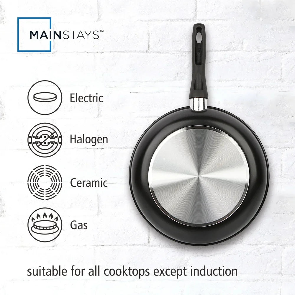 3-Piece Nonstick Skillet Set Aluminum Cookware Easy Clean Lightweight Durable Heat Evenly Dishwasher Safe Riveted Handle Kitchen