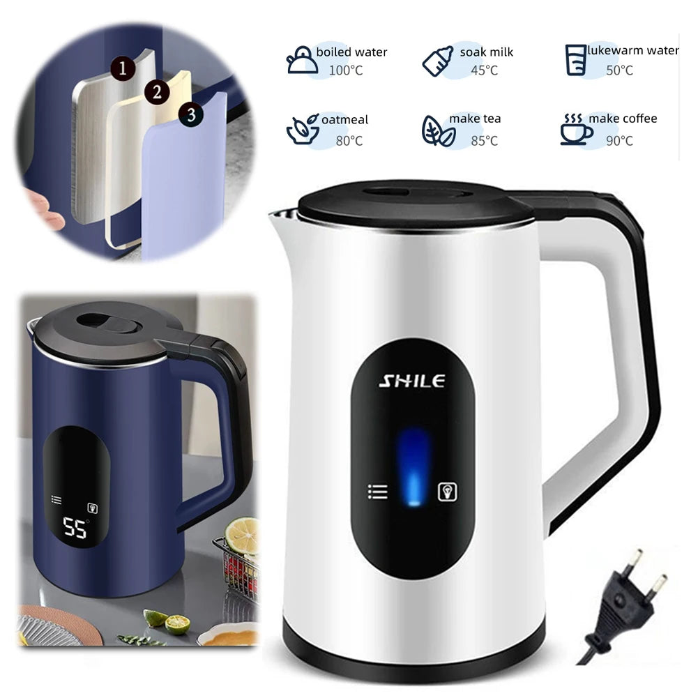 3L Stainless Steel Electric Digital Display Hot Water Boiler Auto-Shutoff Thermal Water Kettle Boil Water Pot Home Kitchen Tool