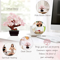 Parma77 Feng Shui Natural Rose Pink Quartz Crystal Money Tree, Healing Crystal Trees Bonsai Style Decoration for Wealth and Luck