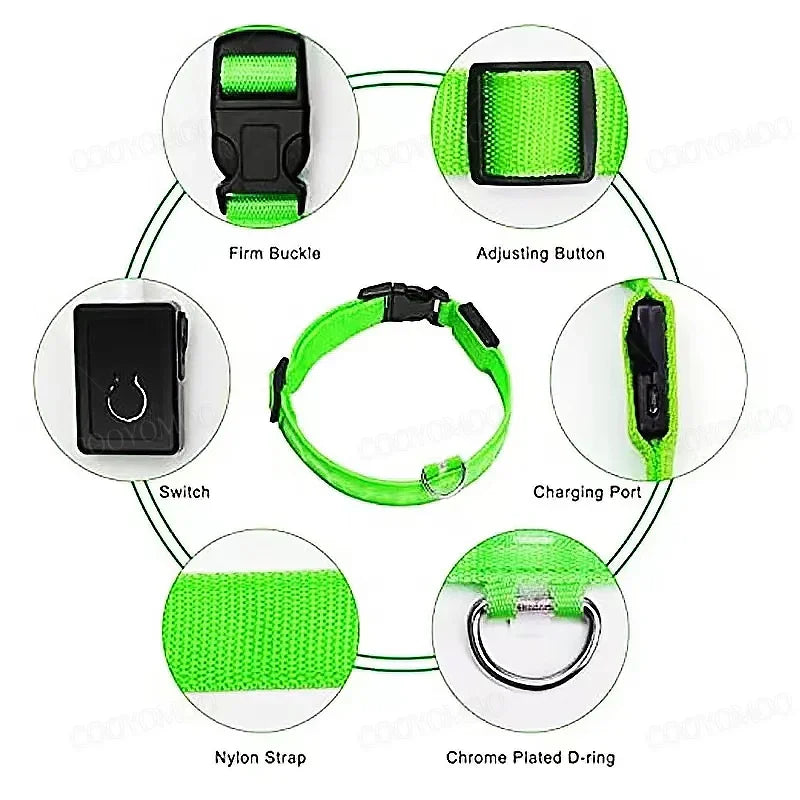 3 Modes Dog Luminous Charge Collar Led Usb Dogs Collars Detachable Night Led Glow Dog Loss Prevention Collar Pet Accessories