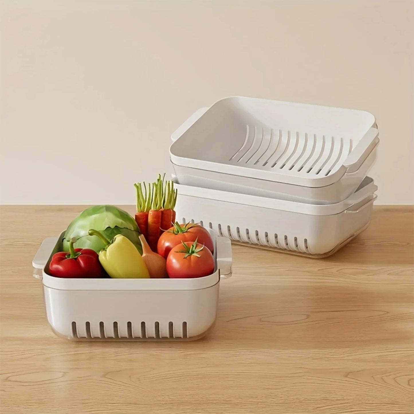 Colander Bowl Set, PET Plastic Drain Basket with Dual-Layer Mesh, Kitchen Strainer for Fruits, Vegetables, Salad, Pasta - Durabl