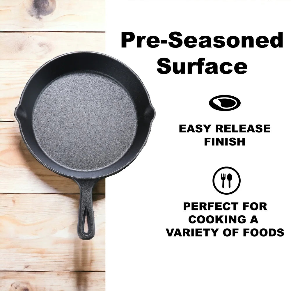 10.5 Inch Pre-Seasoned Cast Iron Skillet Non-Stick Heavy-Duty Kitchen Cookware Ideal Searing Frying Baking Outdoor Camping