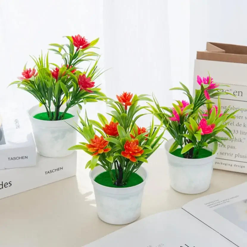 Artificial flowers Bonsai Vase for Home Decoration Mini Potted Festival Wedding Ornamental Flowerpots Bathroom Windowsill Plants