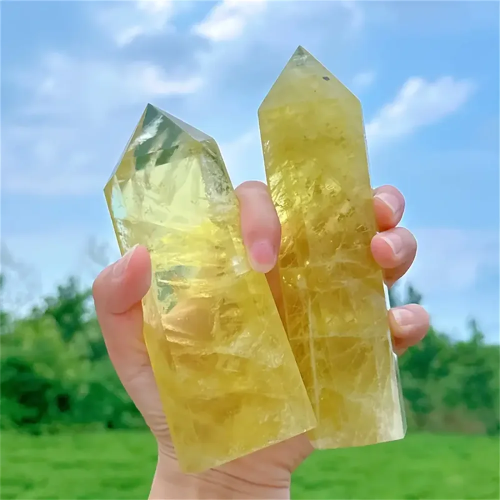 1pc Natural crystal yellow quartz column, yellow quartz rod, beautiful home decoration pyramid