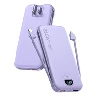 Ultra-Thin 12000mAh AC Wall Charger Power Bank with Built-in Cables, USB-C Fast Charging, Digital Display, Essential for Travel