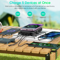 10,000mAh Solar Power Bank with Wireless Charging, Type-C Input, 3 USB & Type-C Outputs, LED Light for Outdoor Camping Travel